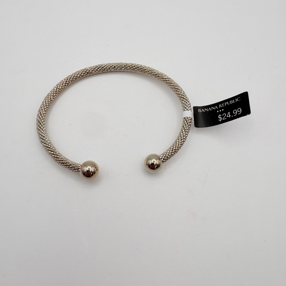 NEW Banana Republic Silver Tone Ball Cuff Mesh Cable Band Open Bracelet